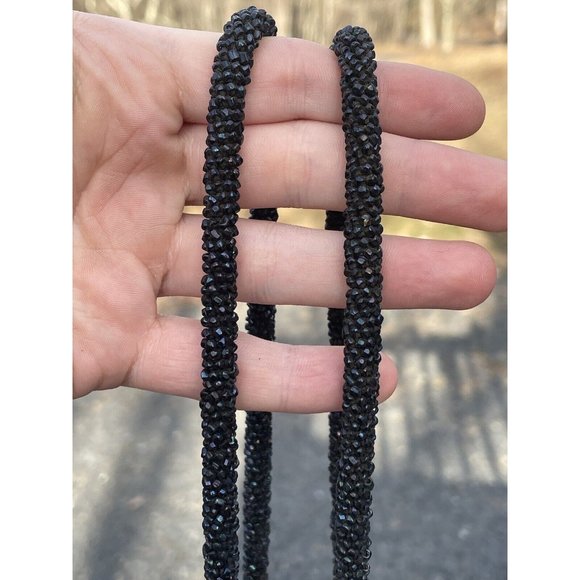 Antique Vintage 20th C.  Dark Iridescent Beaded Flapper Art Deco Glass Purse Bag - Picture 15 of 16